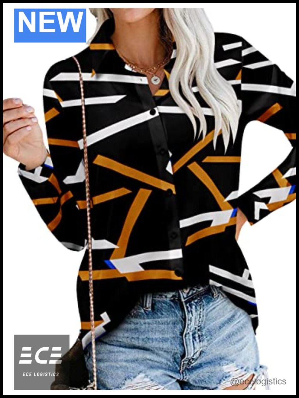 Women's Long Sleeve Button Down Blouse V-Neck Loose Fit